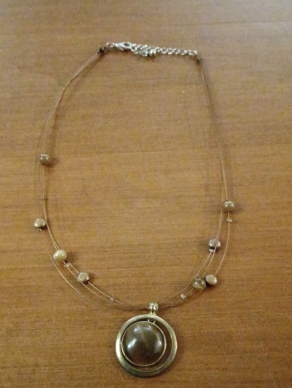 Delicate Beige Stone Pendant Necklace Unique Eye Stone